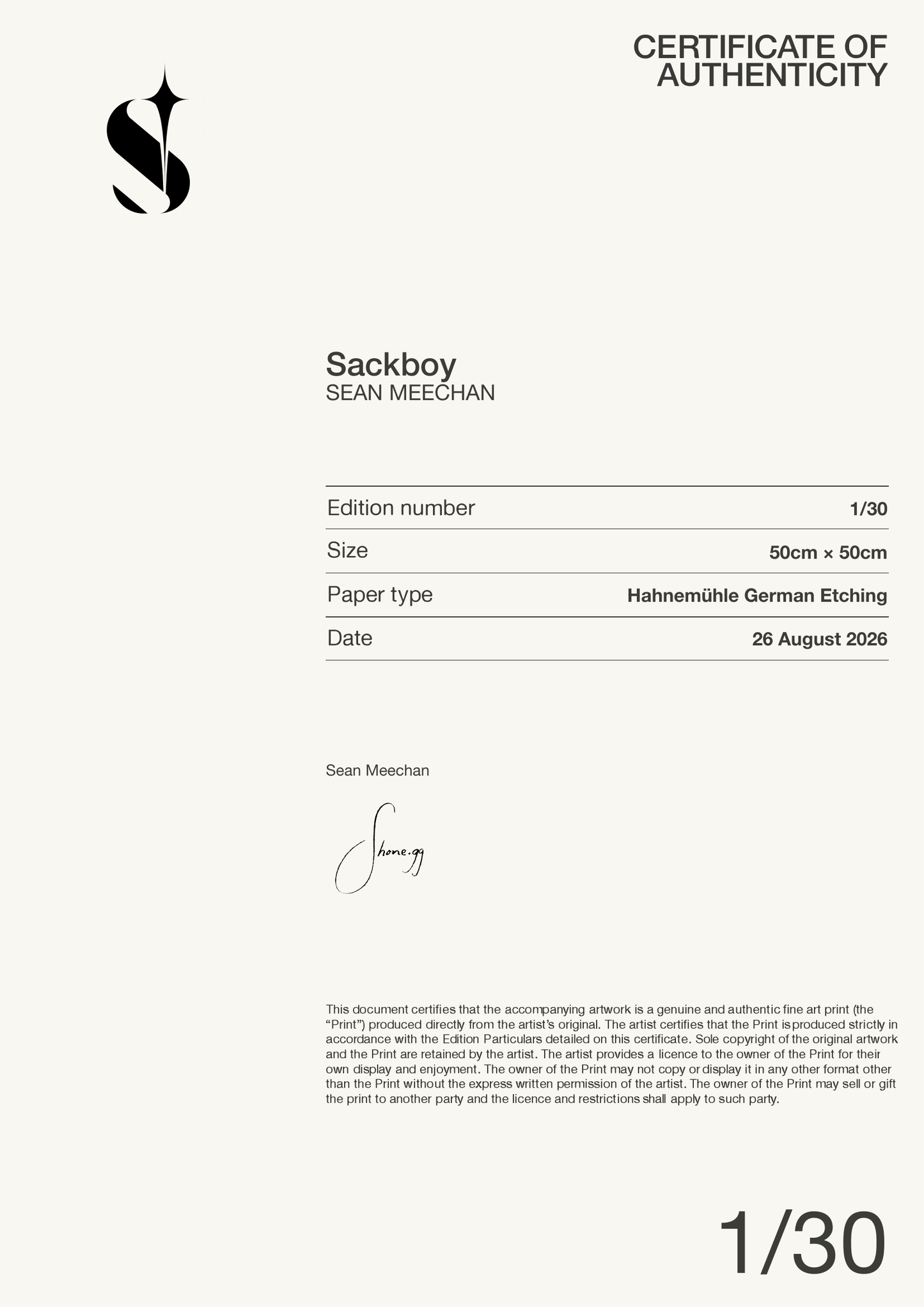 Sackboy — Certificate of Authenticity