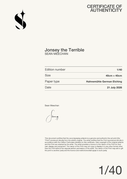 Jonsey the Terrible — Certificate of Authenticity