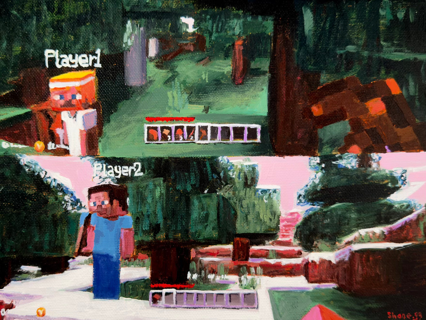 Split Screen - Xbox 360 Minecraft - Original Painting
