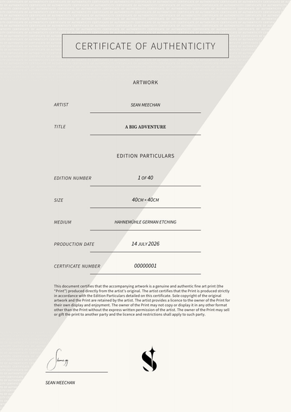 A Big Adventure — Certificate of Authenticity