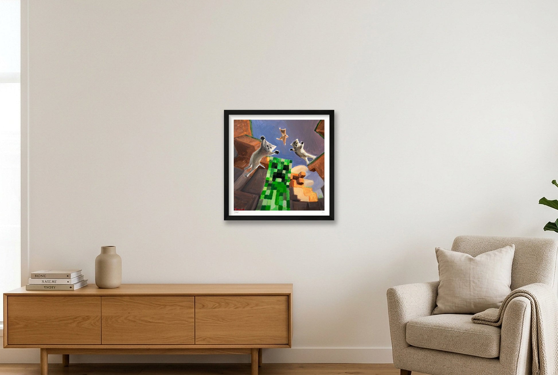 Cat Attack — 40×40cm, 16×16" Black Frame