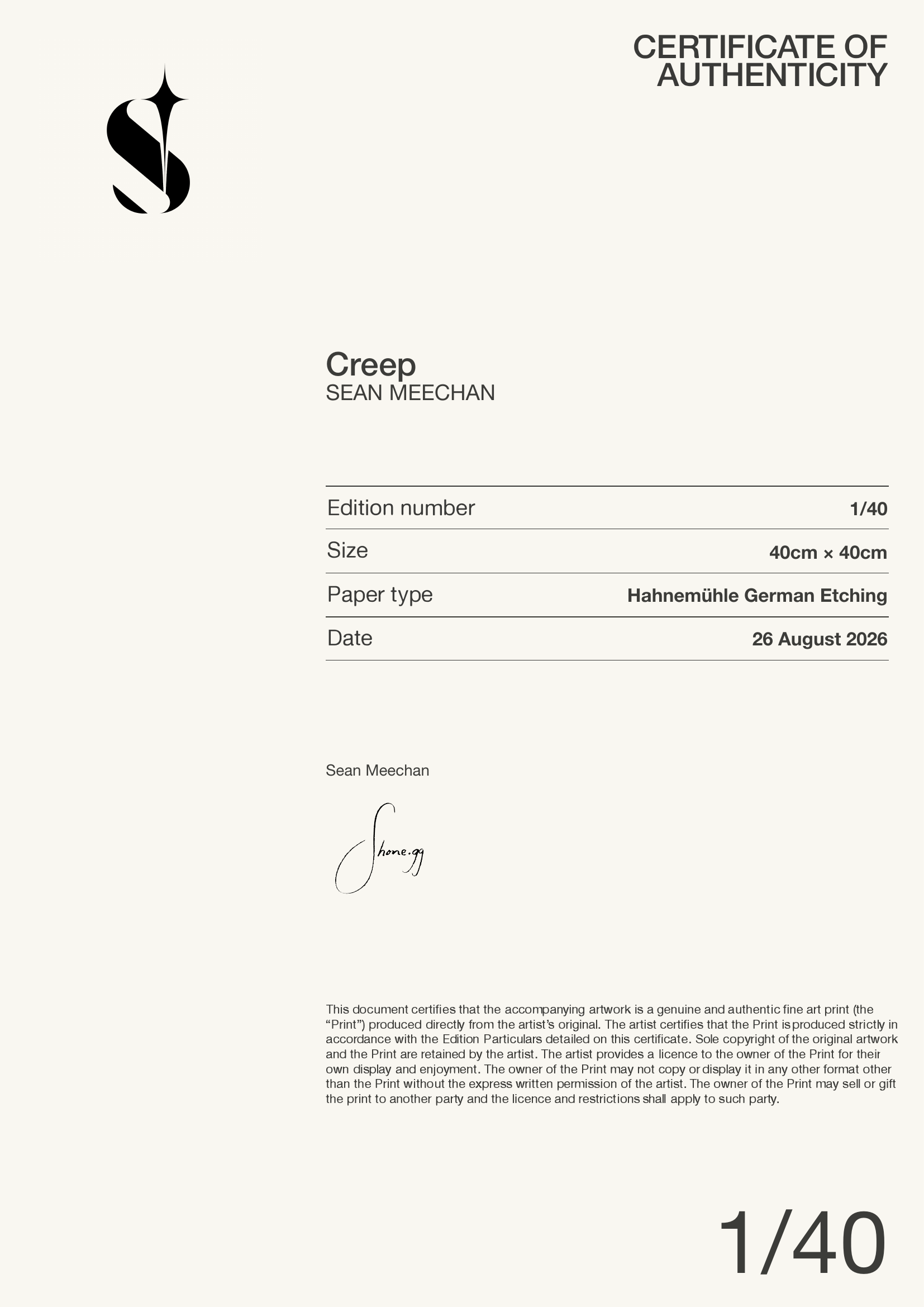 Creep — Certificate of Authenticity